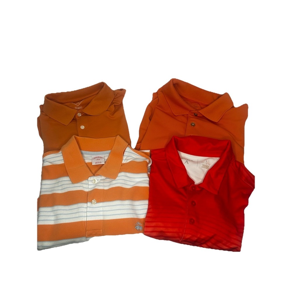 Lot Of 4 Men's Large Collared Shirts Orange Easy Care